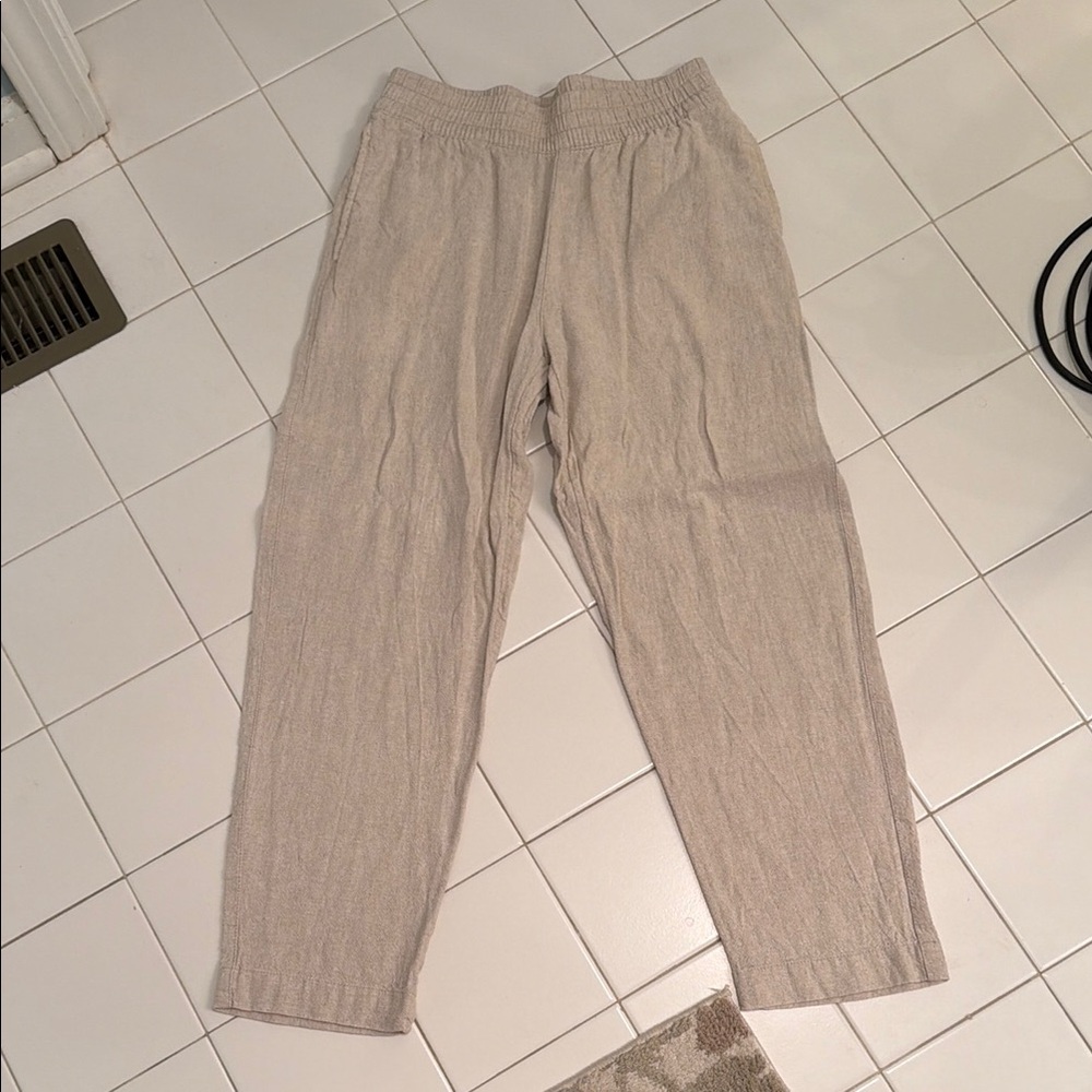 Old Navy Light Beige Elastic Waist Relaxed Linen Pants